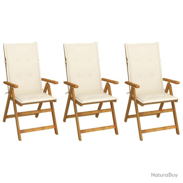 Chaises pliables de jardin lot de 3 avec coussins Bois d'acacia