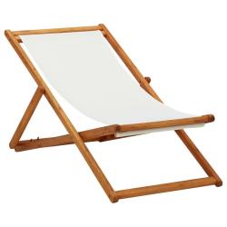 Chaise pliable de plage bois d'eucalyptus et tissu blanc cr&egrave;me