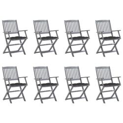 Chaises pliables d'ext&eacute;rieur lot de 8 et coussins Bois d'acacia
