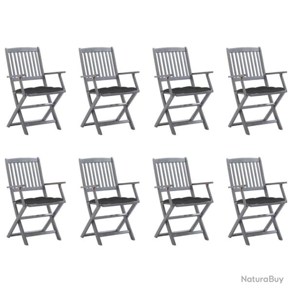 Chaises pliables d'ext�rieur lot de 8 et coussins Bois d'acacia