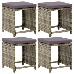 Tabourets de jardin lot de 4 avec coussins R&eacute;sine tress&eacute;e Gris