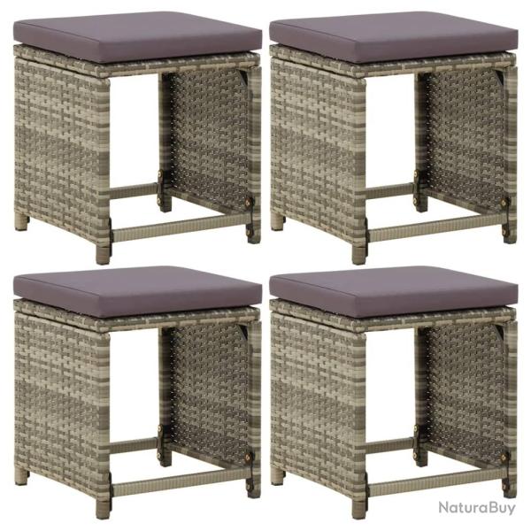 Tabourets de jardin lot de 4 avec coussins R�sine tress�e Gris