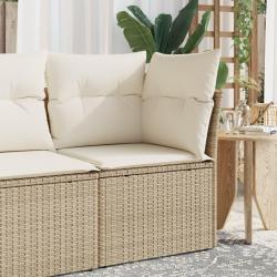 Canap&eacute; d'angle de jardin avec coussins beige r&eacute;sine tress&eacute;e