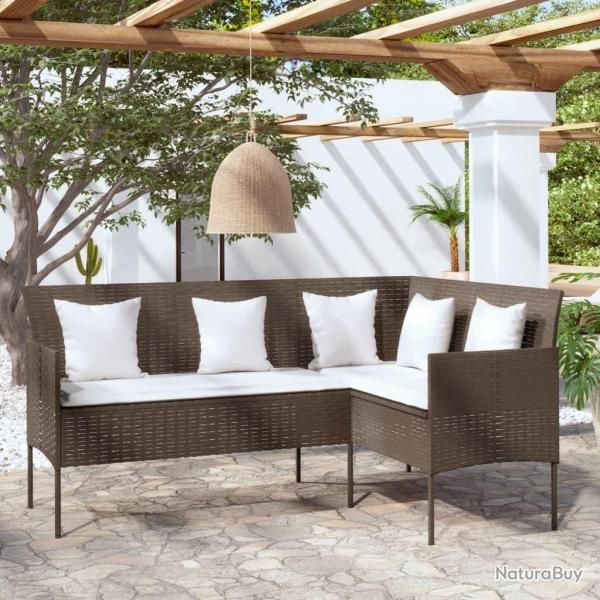 Canap� d'ext�rieur en L avec coussins r�sine tress�e marron