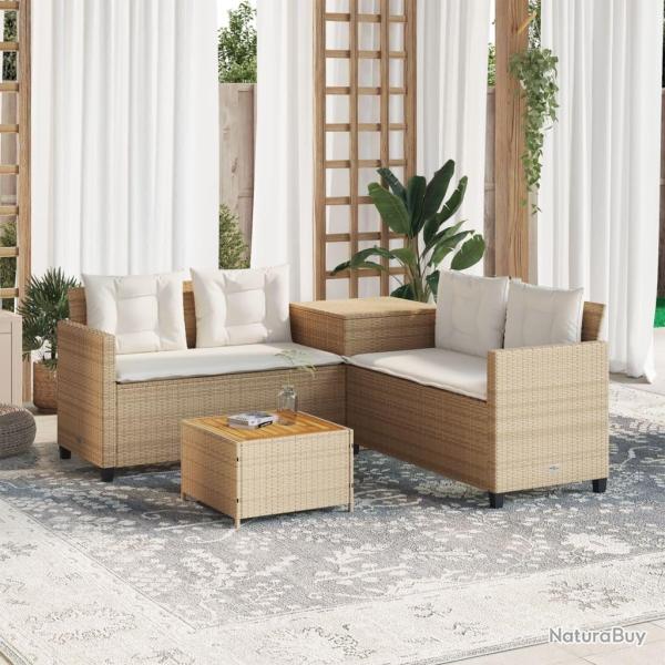Canap� de jardin avec table et coussins en forme de L beige