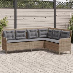 Canap&eacute; de jardin avec coussins forme de L beige r&eacute;sine tress&eacute;e