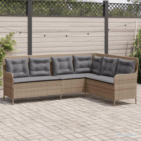 Canap� de jardin avec coussins forme de L beige r�sine tress�e