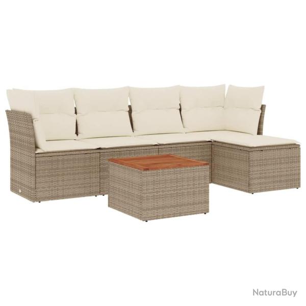 Salon de jardin avec coussins 6 pcs beige r�sine tress�e