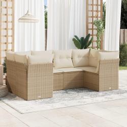 Salon de jardin avec coussins 6 pcs beige r&eacute;sine tress&eacute;e