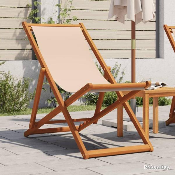 Chaise pliable de plage beige bois massif d'eucalyptus et tissu