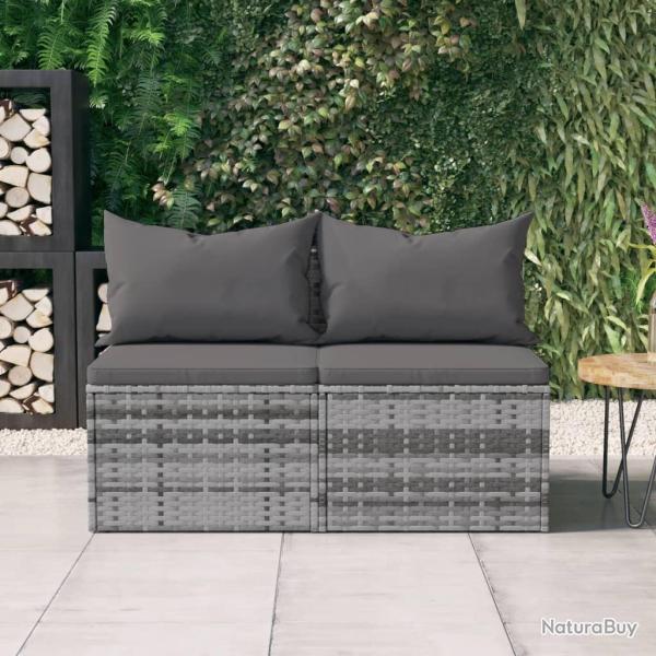 Canap�s centraux de jardin et coussins 2pcs Gris R�sine tress�e