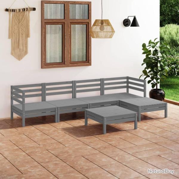 Salon de jardin 6 pcs Bois de pin massif Gris