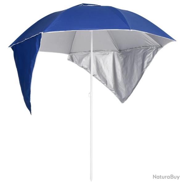 Parasol de plage avec parois latrales bleu 215 cm