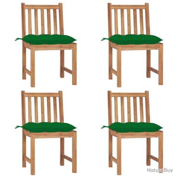 Chaises de jardin lot de 4 avec coussins Bois de teck massif