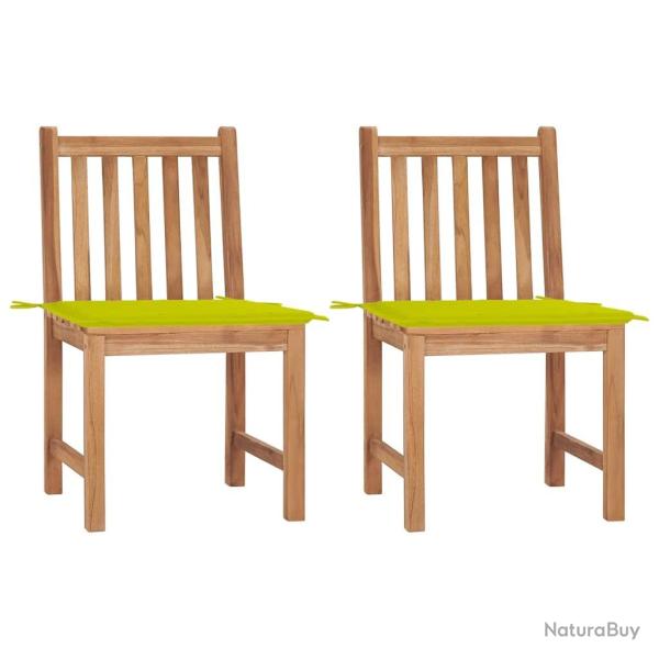 Chaises de jardin lot de 2 avec coussins Bois de teck massif