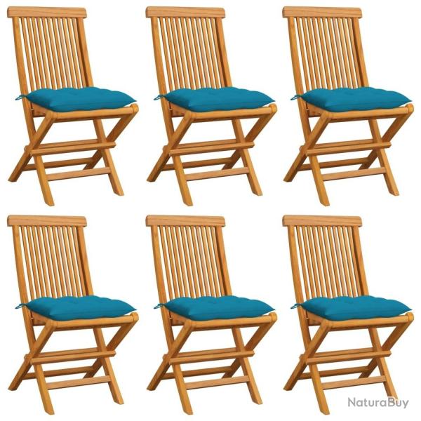 Chaises de jardin et coussins bleu clair lot de 6 Bois de teck