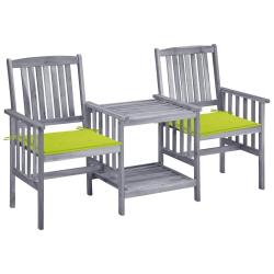 Chaises de jardin avec table &agrave; th&eacute; et coussins Acacia solide