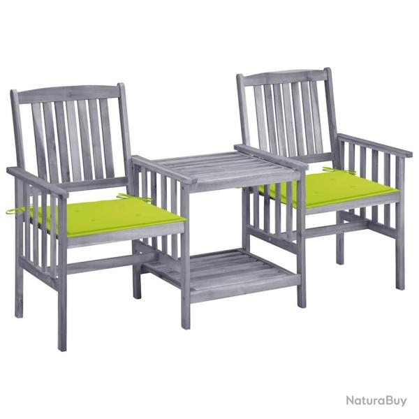 Chaises de jardin avec table � th� et coussins Acacia solide