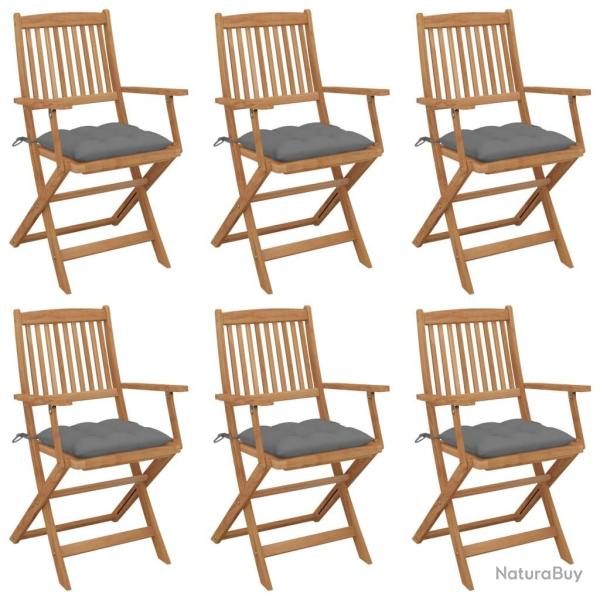 Chaises pliables de jardin lot de 6 avec coussins Bois d'acacia