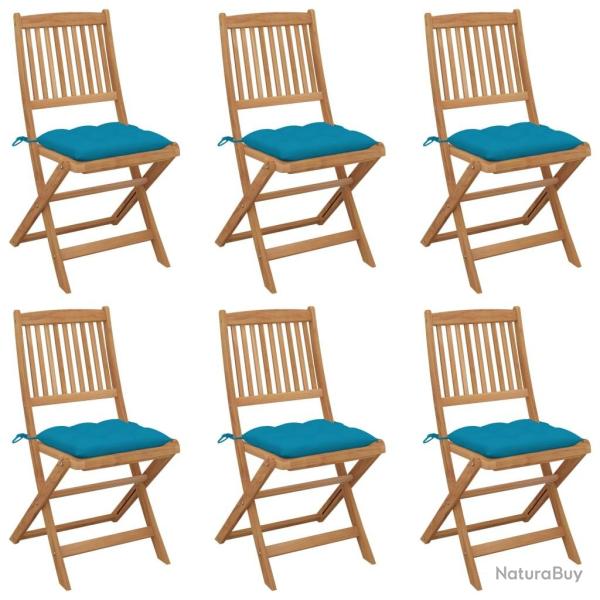 Chaises pliables de jardin lot de 6 avec coussins Bois d'acacia