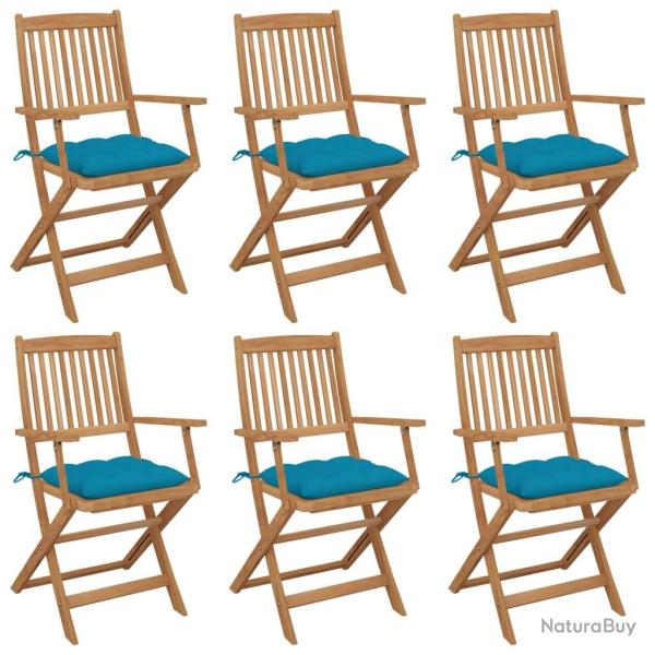 Chaises pliables de jardin lot de 6 avec coussins Bois d'acacia
