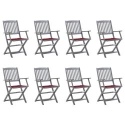 Chaises pliables d'ext&eacute;rieur lot de 8 et coussins Bois d'acacia