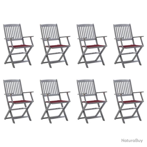Chaises pliables d'ext�rieur lot de 8 et coussins Bois d'acacia