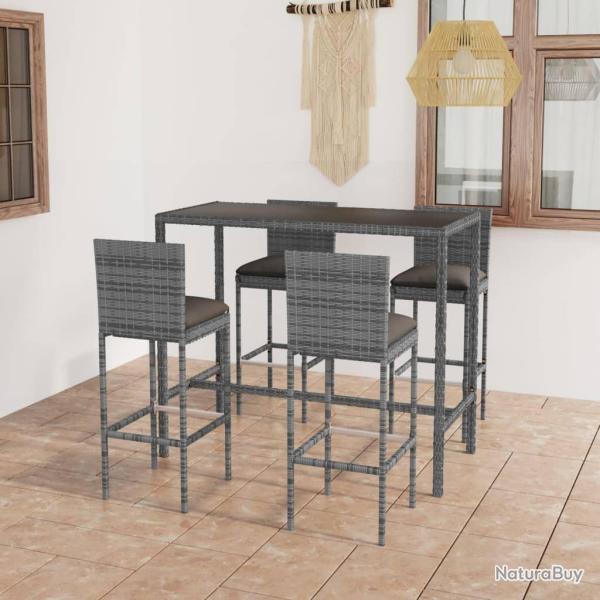 Ensemble de bar de jardin 5 pcs et coussins R�sine tress�e Gris