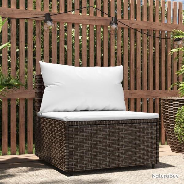 Canap� central de jardin avec coussins marron r�sine tress�e