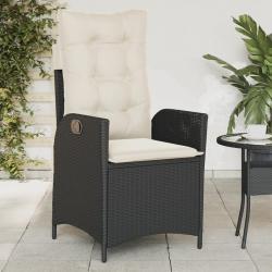 Chaise inclinable de jardin avec coussins noir r&eacute;sine tress&eacute;e
