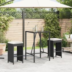 Tabourets de bar jardin coussins lot de 2 noir r&eacute;sine tress&eacute;e