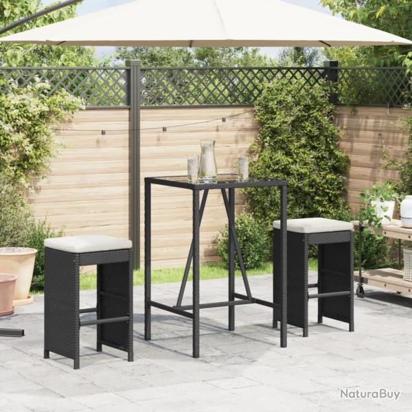 Tabourets de bar jardin coussins lot de 2 noir r�sine tress�e