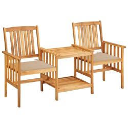 Chaises de jardin avec table &agrave; th&eacute; et coussins Acacia solide