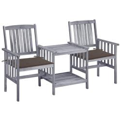 Chaises de jardin avec table &agrave; th&eacute; et coussins Acacia solide