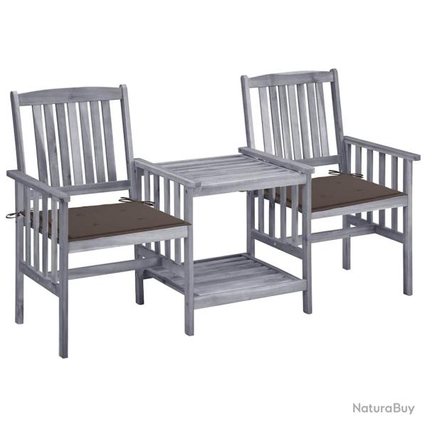 Chaises de jardin avec table � th� et coussins Acacia solide