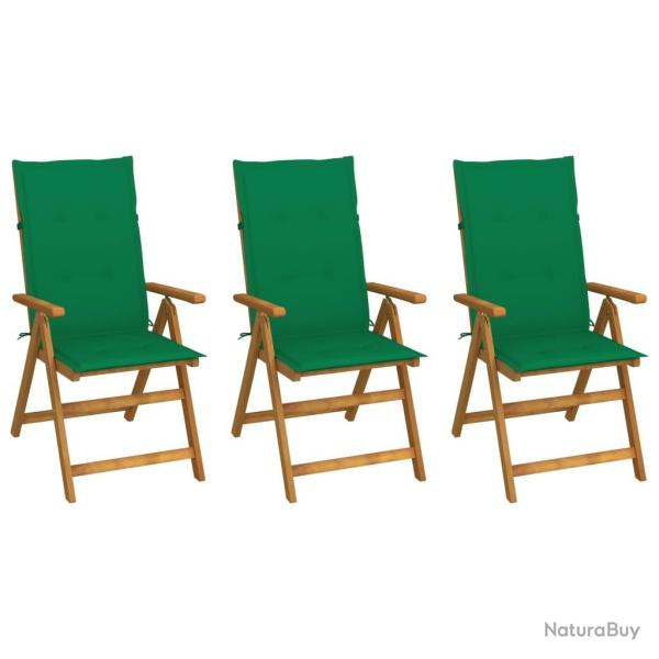 Chaises pliables de jardin lot de 3 avec coussins Bois d'acacia
