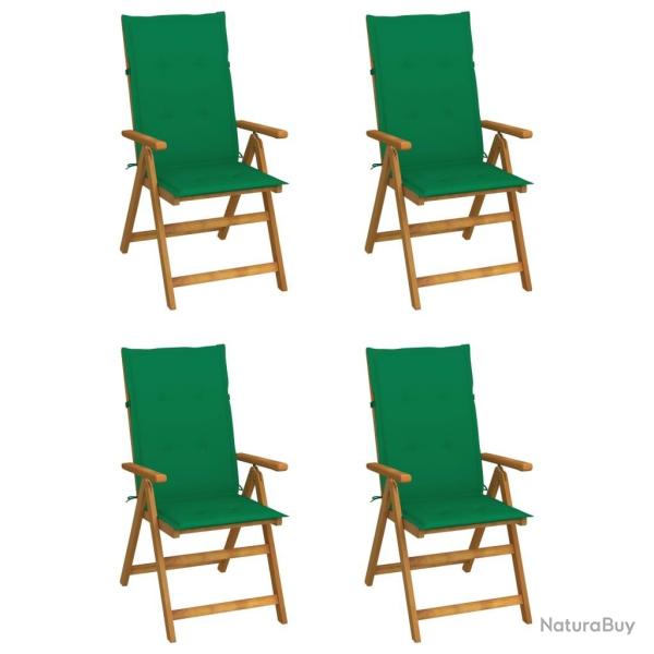 Chaises inclinables de jardin lot de 4 et coussins Bois acacia