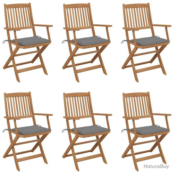 Chaises pliables de jardin lot de 6 avec coussins Bois d'acacia