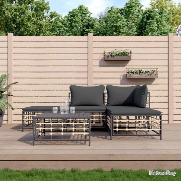 Salon de jardin 5 pcs avec coussins anthracite r�sine tress�e
