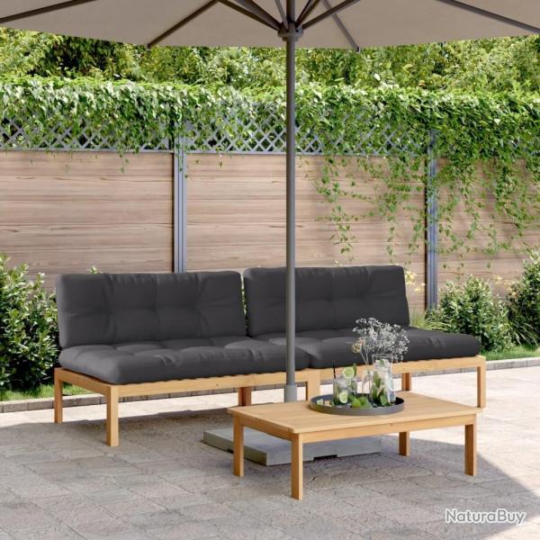 Canap�s centraux palette de jardin 2pcs et coussins bois acacia