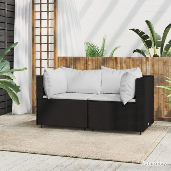 Canap�s d'angle de jardin et coussins 2pcs Noir R�sine tress�e