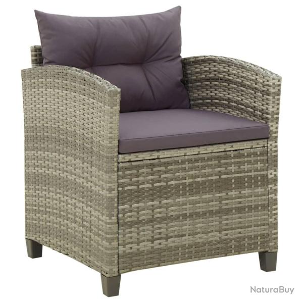 Chaise de jardin avec coussins R�sine tress�e Gris