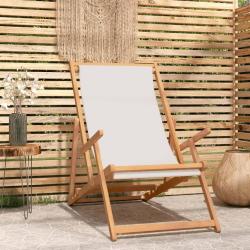 Chaise de plage pliable Bois de teck solide Cr&egrave;me