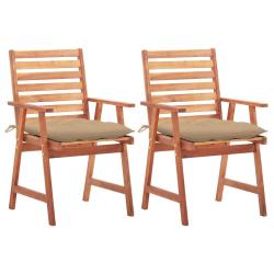 Chaises &agrave; manger d'ext&eacute;rieur lot de 2 et coussins Acacia massif