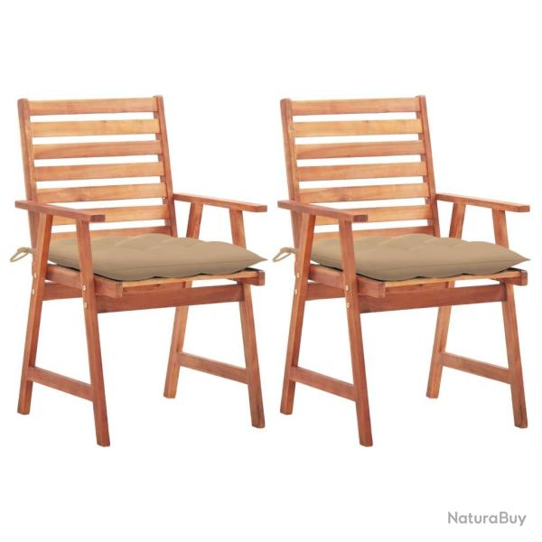 Chaises  manger d'extrieur lot de 2 et coussins Acacia massif