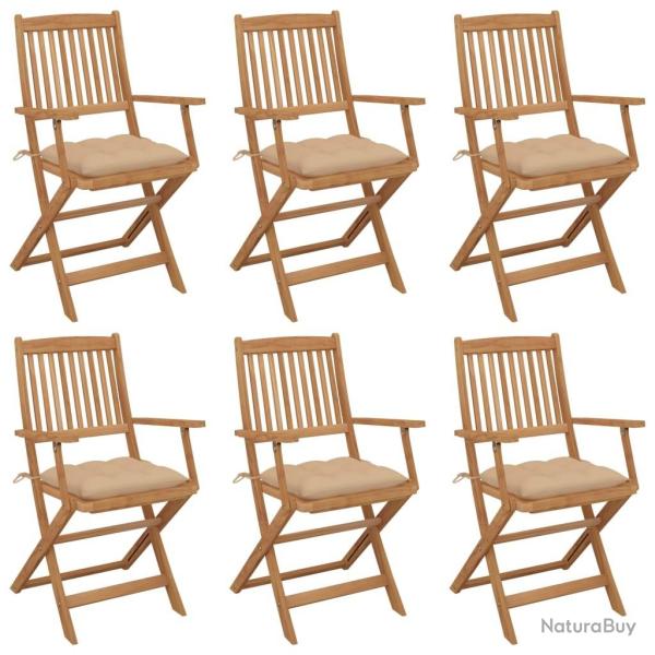 Chaises pliables de jardin lot de 6 avec coussins Bois d'acacia