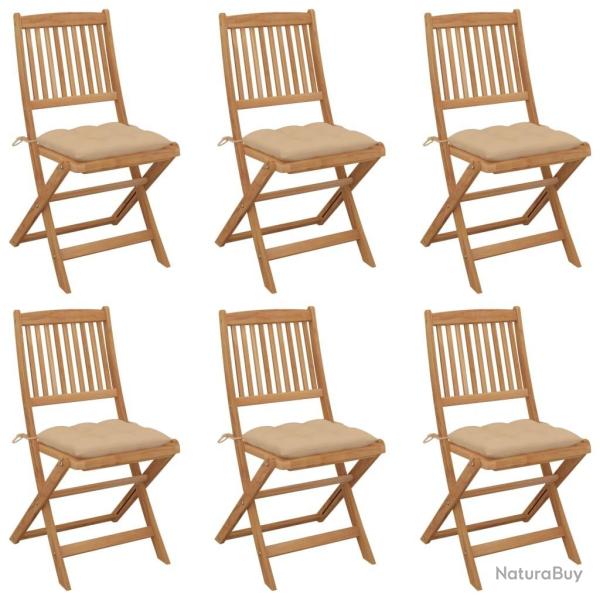 Chaises pliables de jardin lot de 6 avec coussins Bois d'acacia