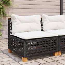 Canap&eacute; de jardin sans accoudoirs coussins noir r&eacute;sine tress&eacute;e