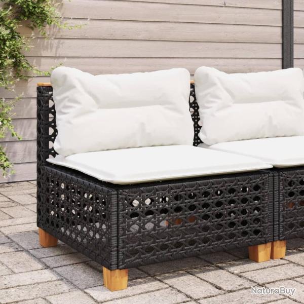 Canap� de jardin sans accoudoirs coussins noir r�sine tress�e