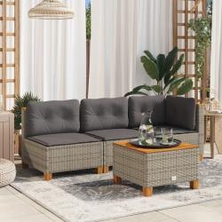 Canap&eacute; de jardin sans accoudoirs coussins gris r&eacute;sine tress&eacute;e